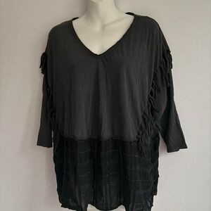 Free People Black Oversized Boho Mesh Top